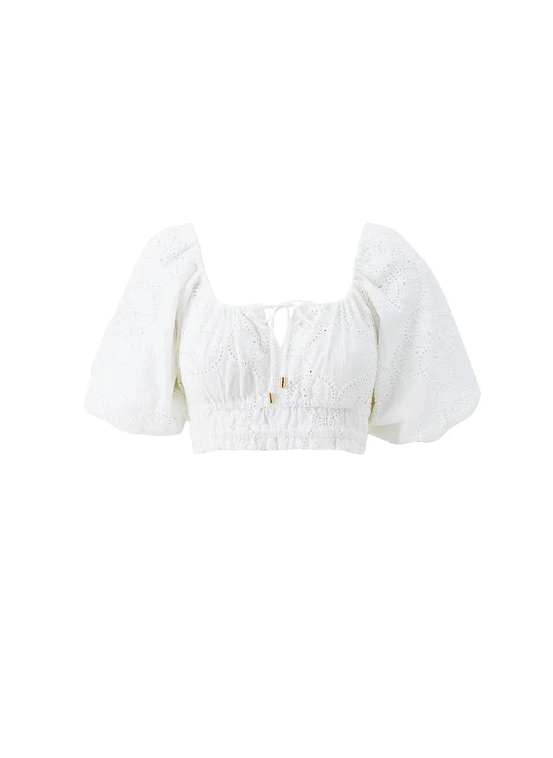 Tops Melissa Odabash Giorgia Embroidered Crop Top White Apoella