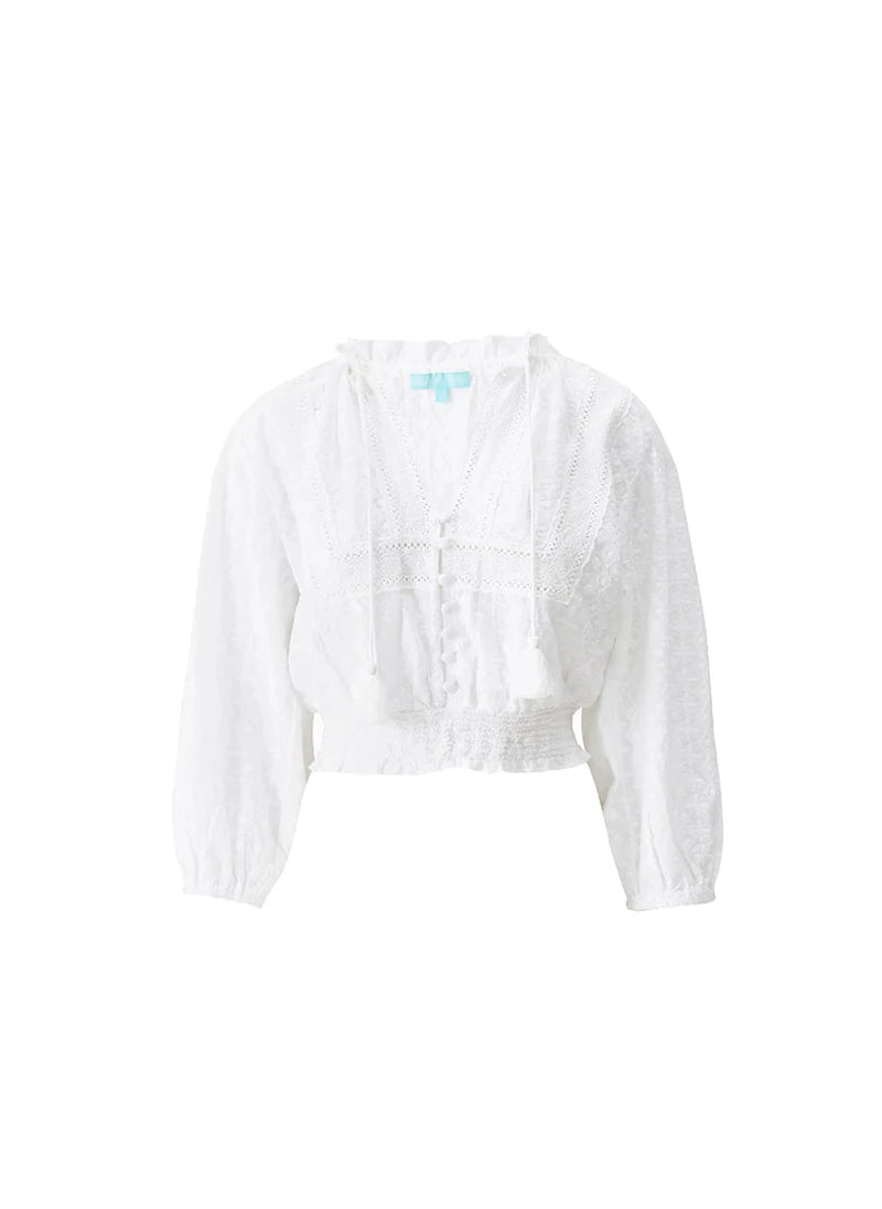 Tops Melissa Odabash Pixi Embroidered Crop Top White Apoella