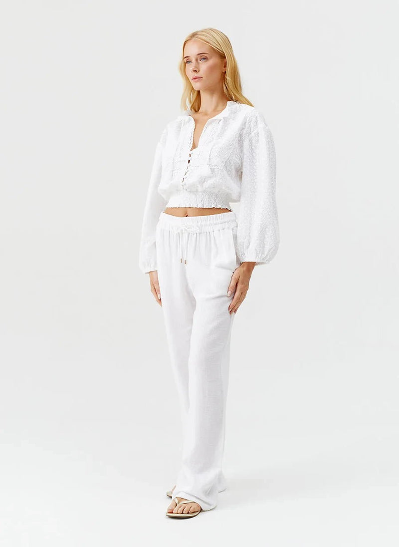 Tops Melissa Odabash Pixi Embroidered Crop Top White Apoella