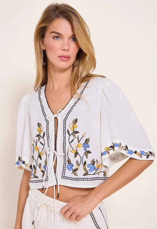 Tops Scarlett Poppies Freja Top Vanilla Floral Embroidery Apoella