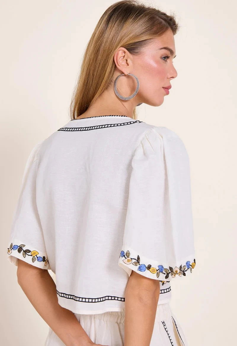 Tops Scarlett Poppies Freja Top Vanilla Floral Embroidery Apoella
