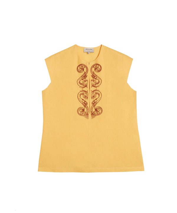 Tops Zeus n Dione Arodo Sleeveless Embroidered Linen Top Yellow Apoella