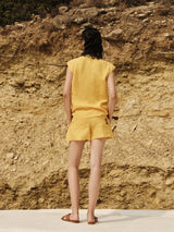 Tops Zeus n Dione Arodo Sleeveless Embroidered Linen Top Yellow Apoella