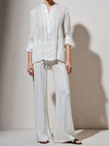 Tops Zeus n Dione Hera Long Sleeve Textured Silk Top Mao Neck Ivory Apoella