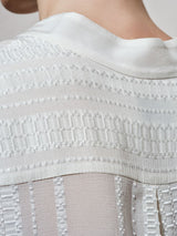 Tops Zeus n Dione Hera Long Sleeve Textured Silk Top Mao Neck Ivory Apoella