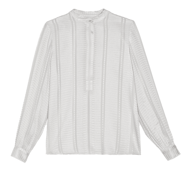 Hera Long Sleeve Textured Silk Top Mao Neck Ivory - Zeus N Dione