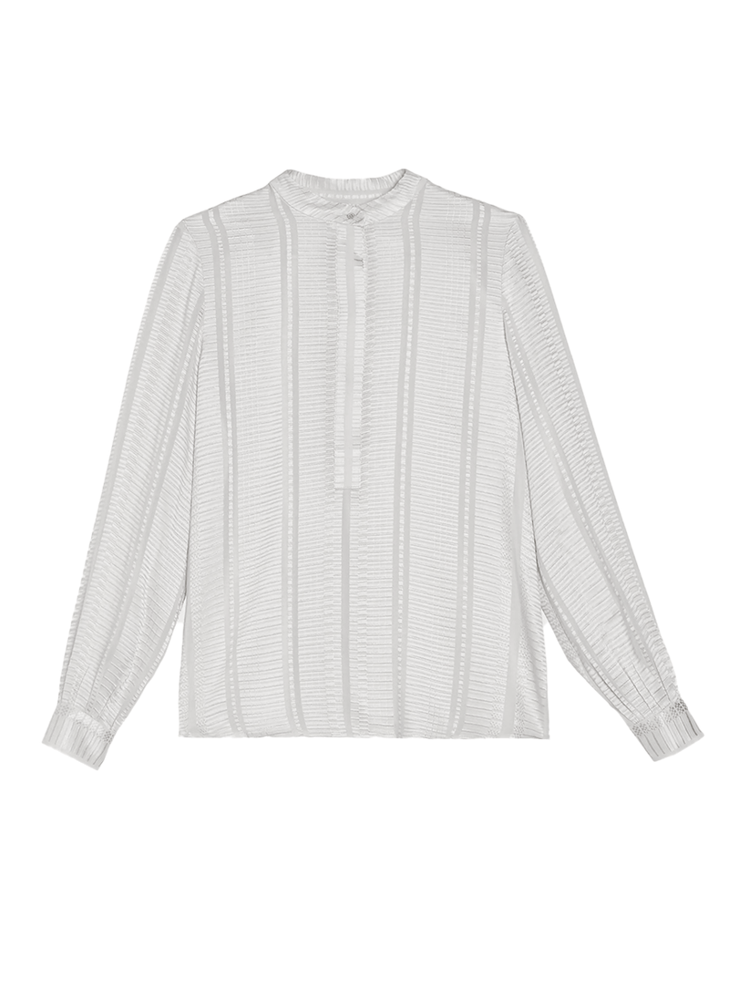 Tops Zeus n Dione Hera Long Sleeve Textured Silk Top Mao Neck Ivory Apoella