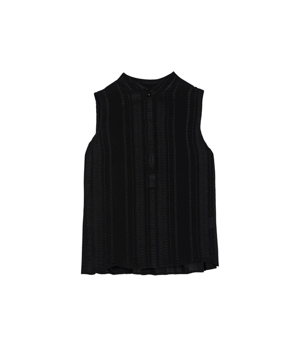 Tops Zeus n Dione Hera Sleeveless Textured Silk Top Mao Neck Black Apoella