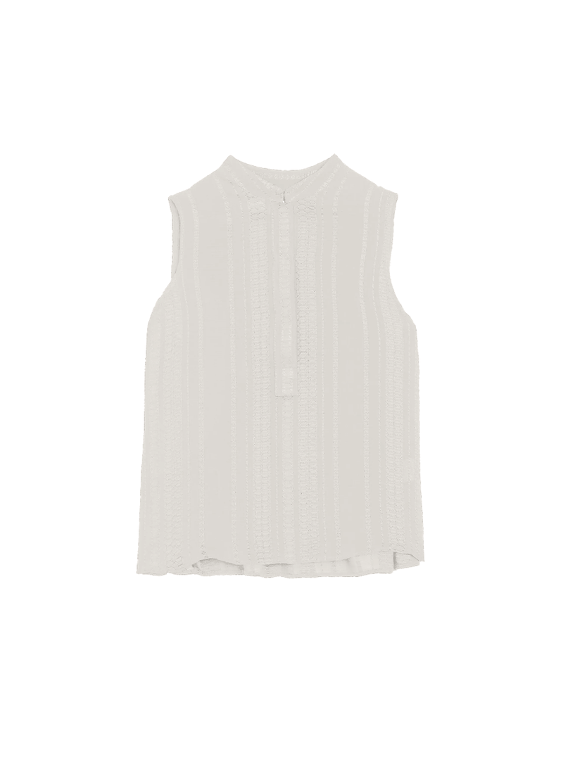 Tops Zeus n Dione Hera Sleeveless Textured Silk Top Mao Neck Ivory Apoella