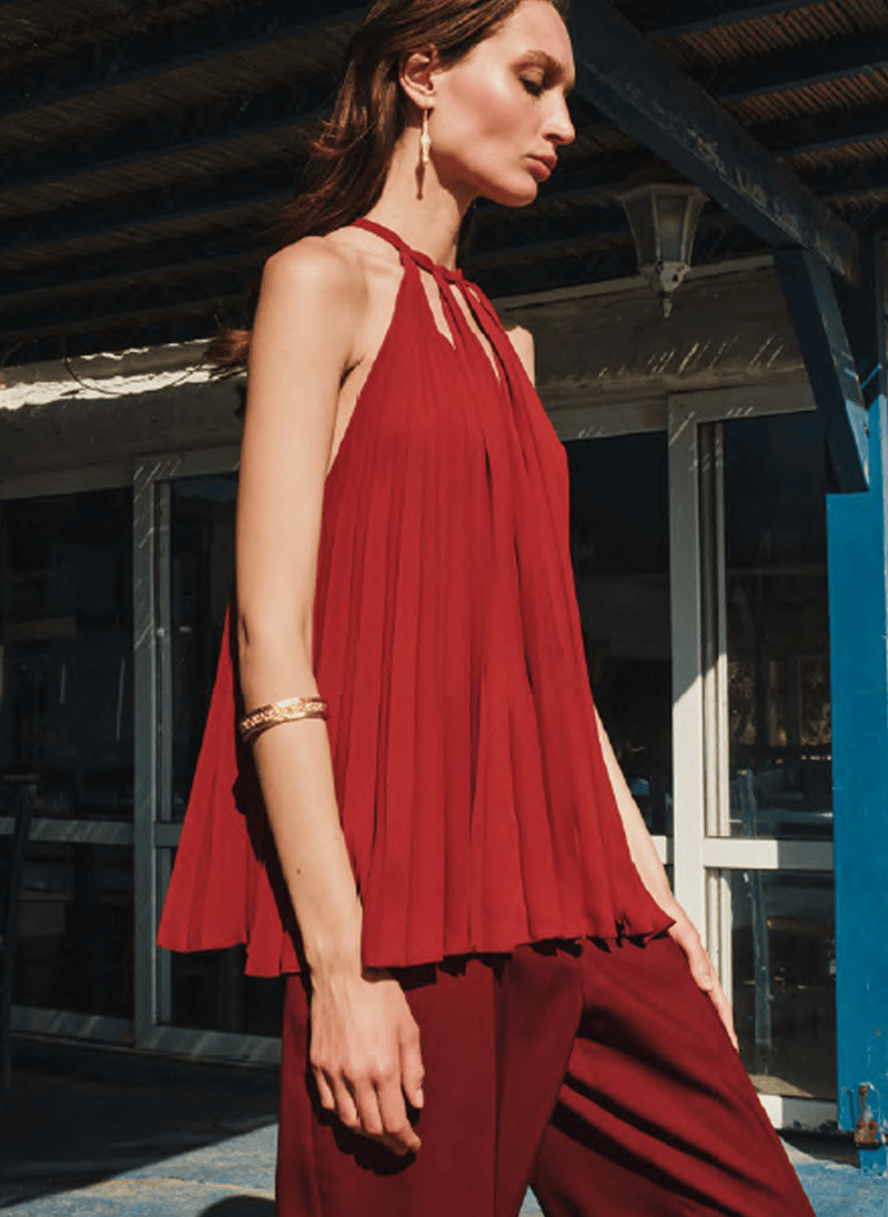 Tops Zeus n Dione Sage Cut Out Halter Top Red Apoella