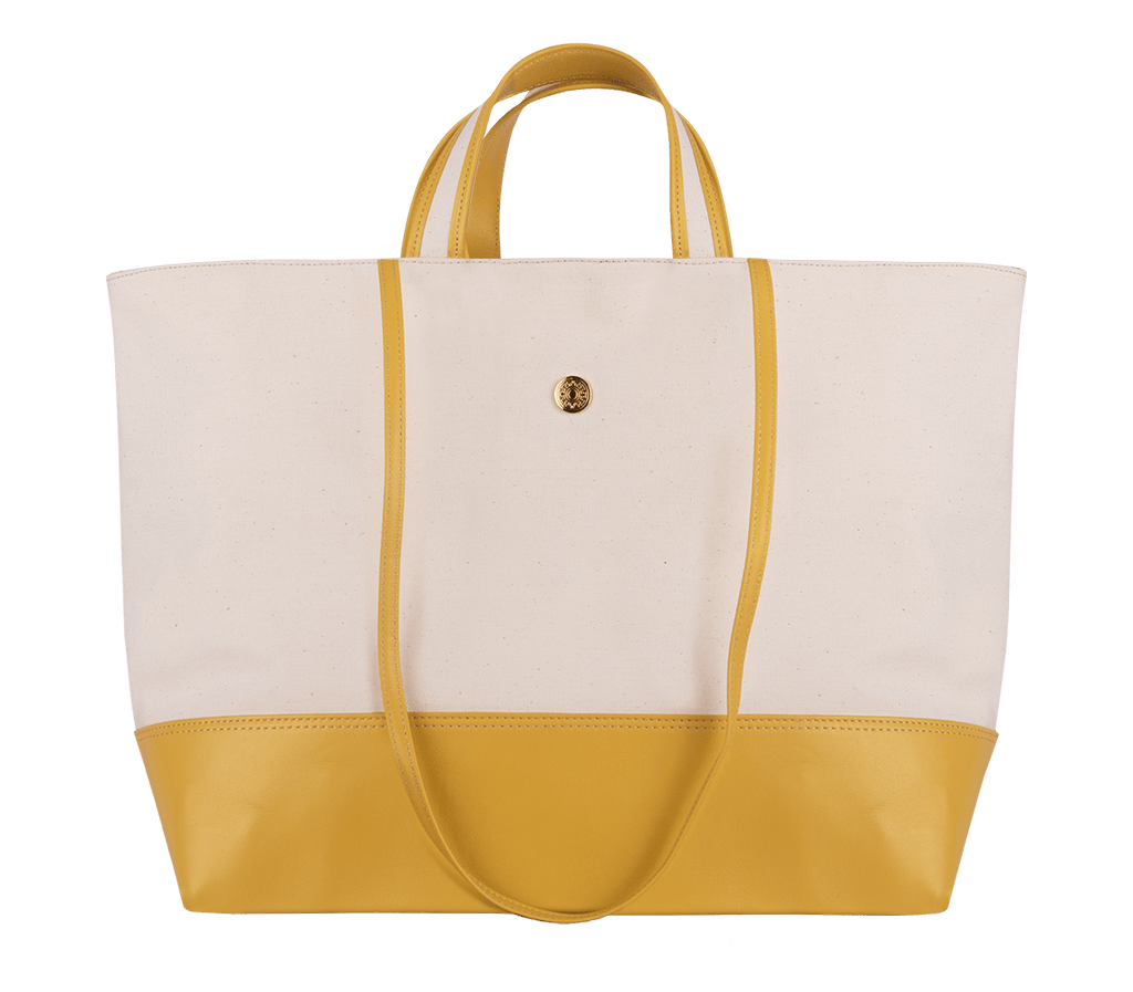 Patmos Leather & Canvas Tote Bag Ivory Yellow - Apoella – APOELLA