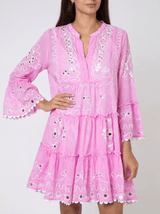 Tunic Juliet Dunn Flared Sleeve Tunic With Tonal Block Print Pink Tonal Apoella