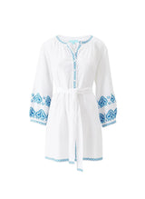 Tunic Melissa Odabash Tania Belted Embroidered Tunic White/Teal Apoella