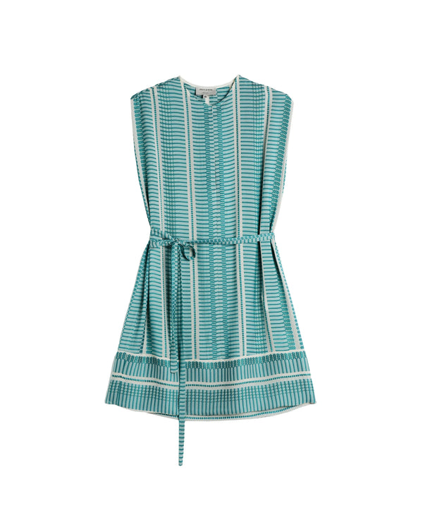 Tunic Zeus n Dione Istion Belted Textured Silk Tunic Ivory/Aqua 38 / Aqua Apoella