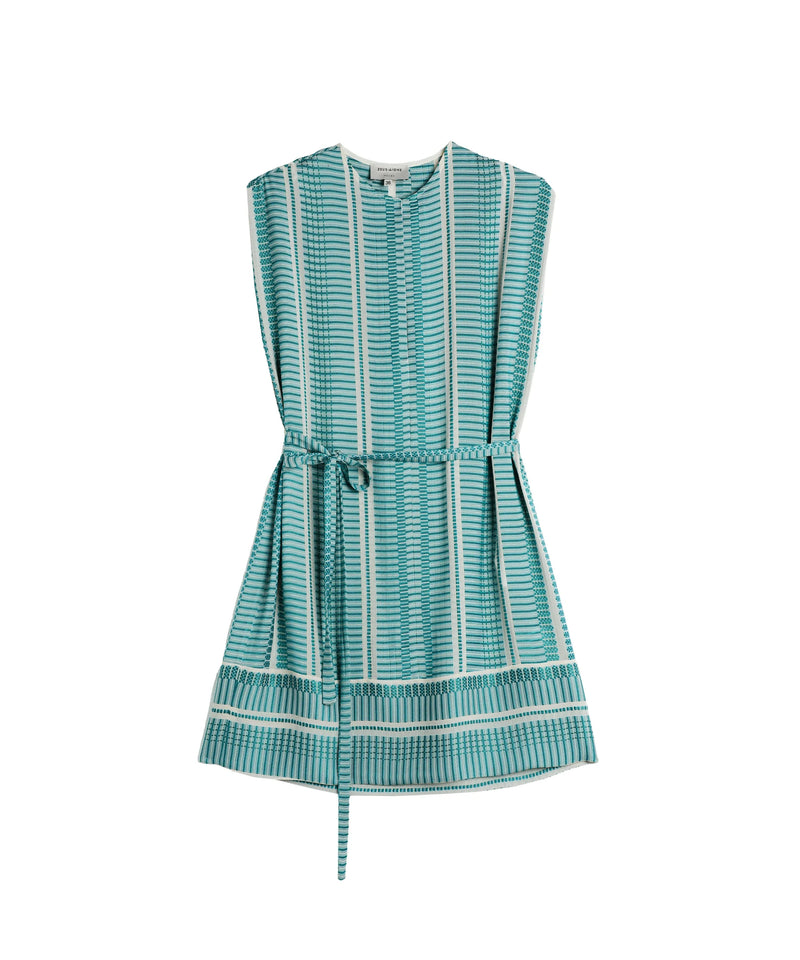 Tunic Zeus n Dione Istion Belted Textured Silk Tunic Ivory/Aqua 38 / Aqua Apoella