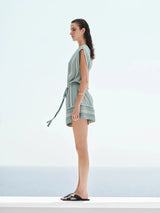 Tunic Zeus n Dione Istion Belted Textured Silk Tunic Ivory/Aqua 38 / Aqua Apoella