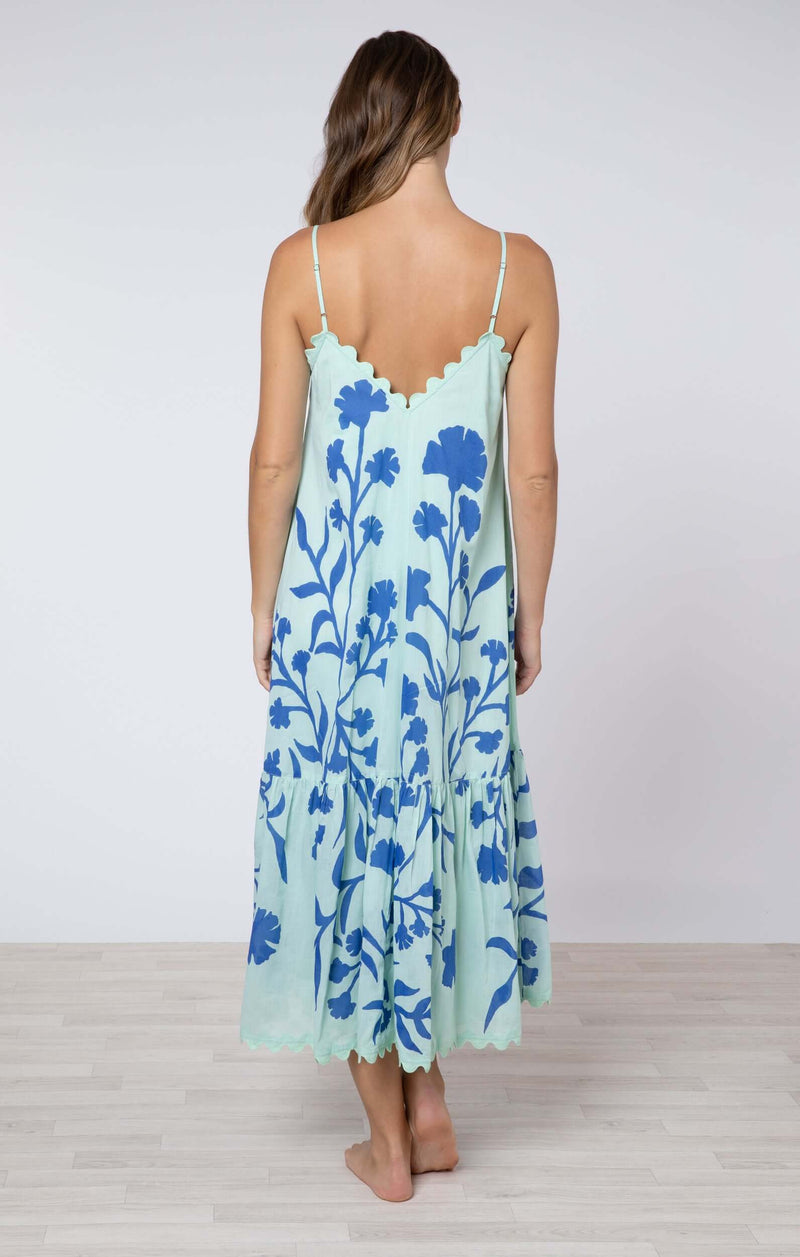 - V-neck Midi Dress Majorelle Print Aqua/blue Apoella