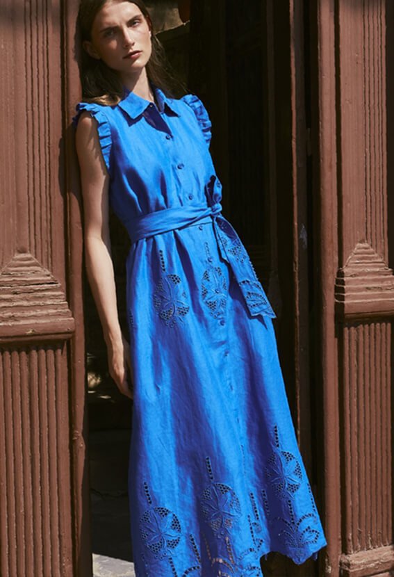 - Valerie Midi Sl Linen Lace Shirtdress Sleeveless Royal Blue Apoella