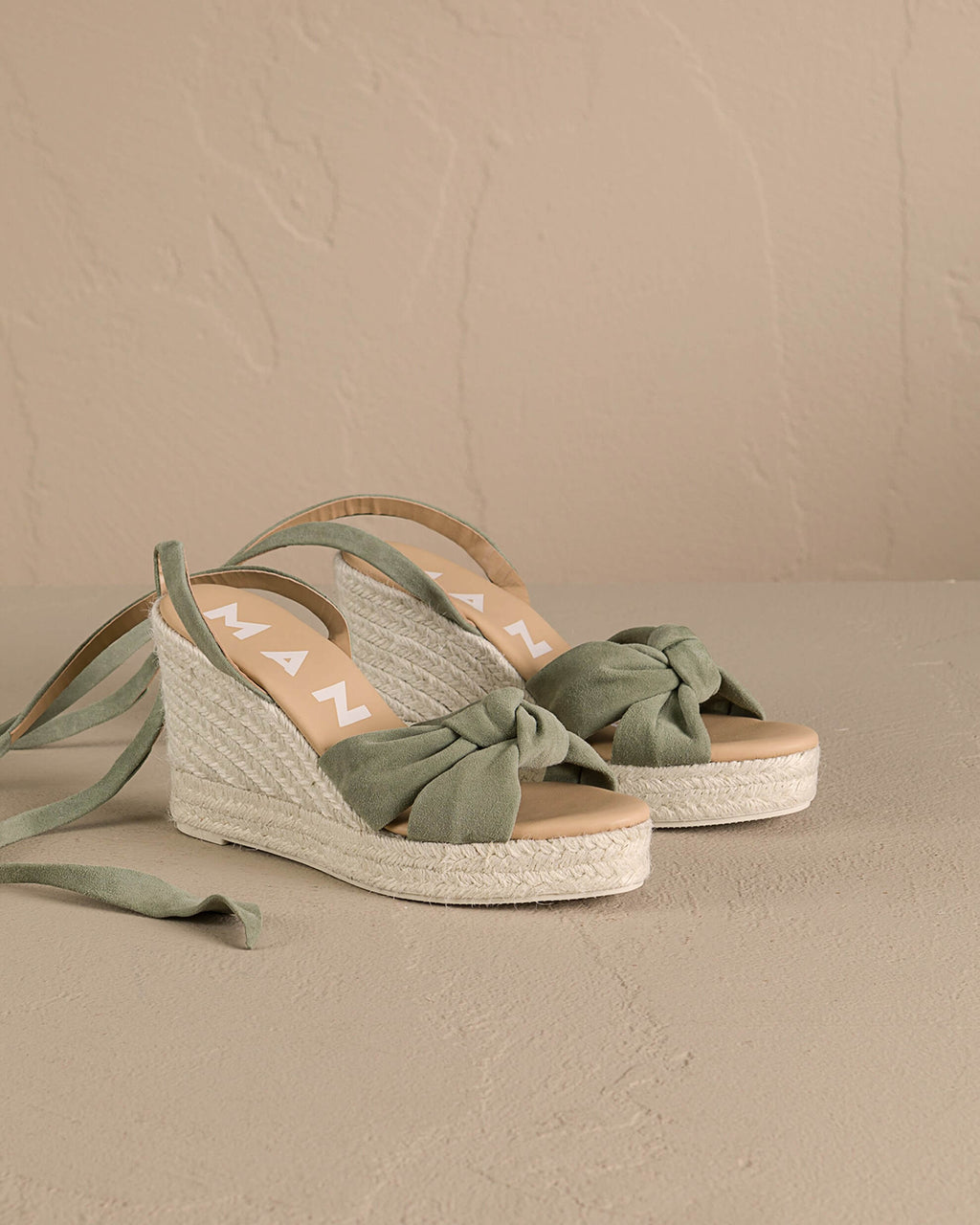 Hamptons Wedge Suede Espadrilles Knot Sage – APOELLA