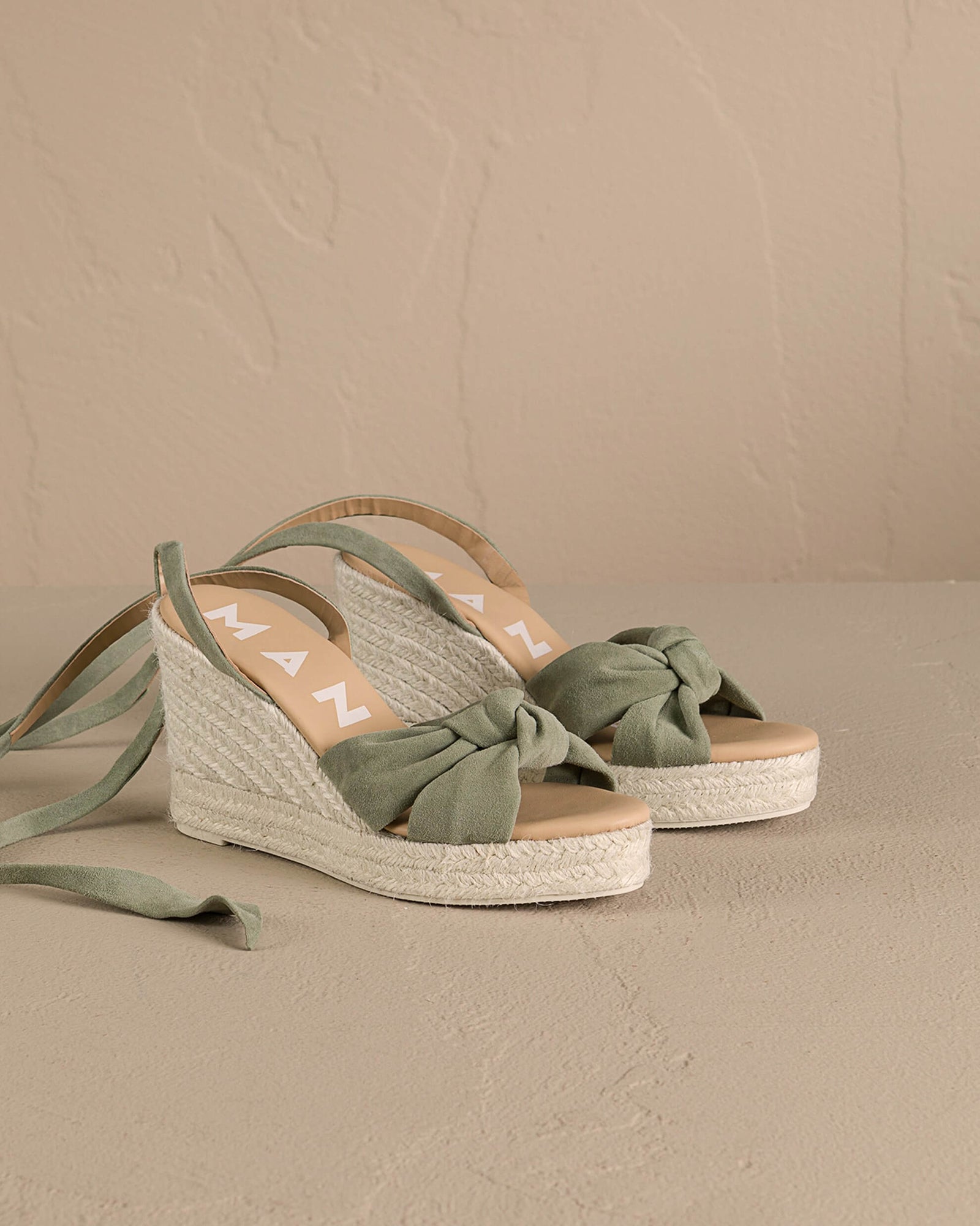 Hamptons Wedge Suede Espadrilles Knot Sage – APOELLA - Main Image