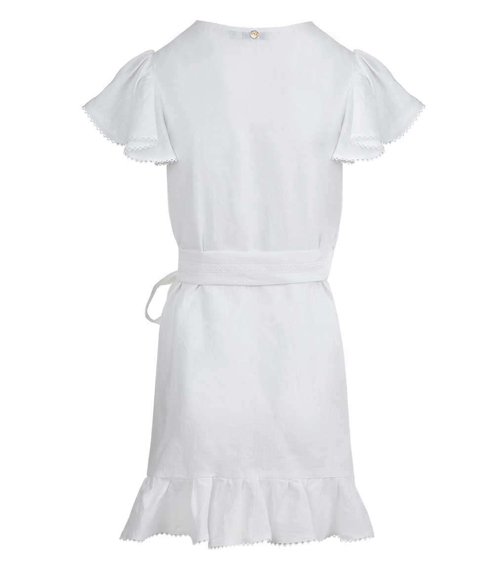 Amalia Lace Linen Mini Wrap Dress White Apoella – APOELLA