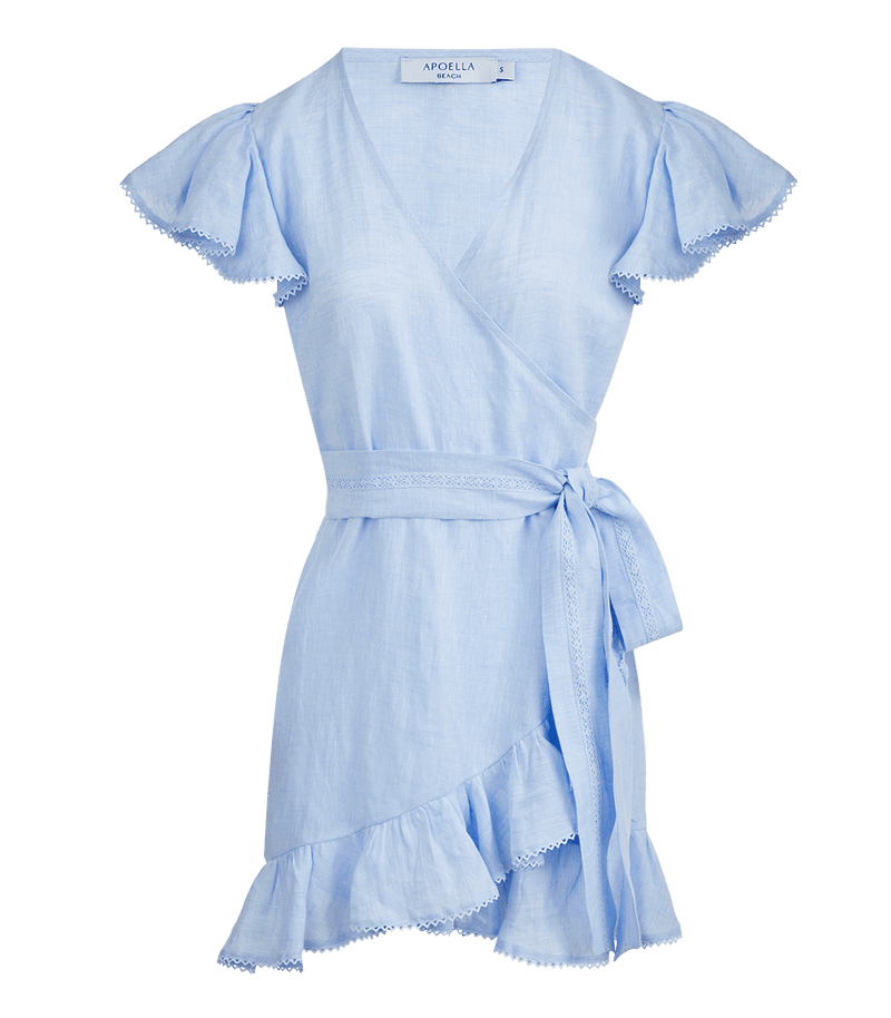 Dress Apoella Amalia Lace Linen Mini Wrap Dress S / Sky Apoella
