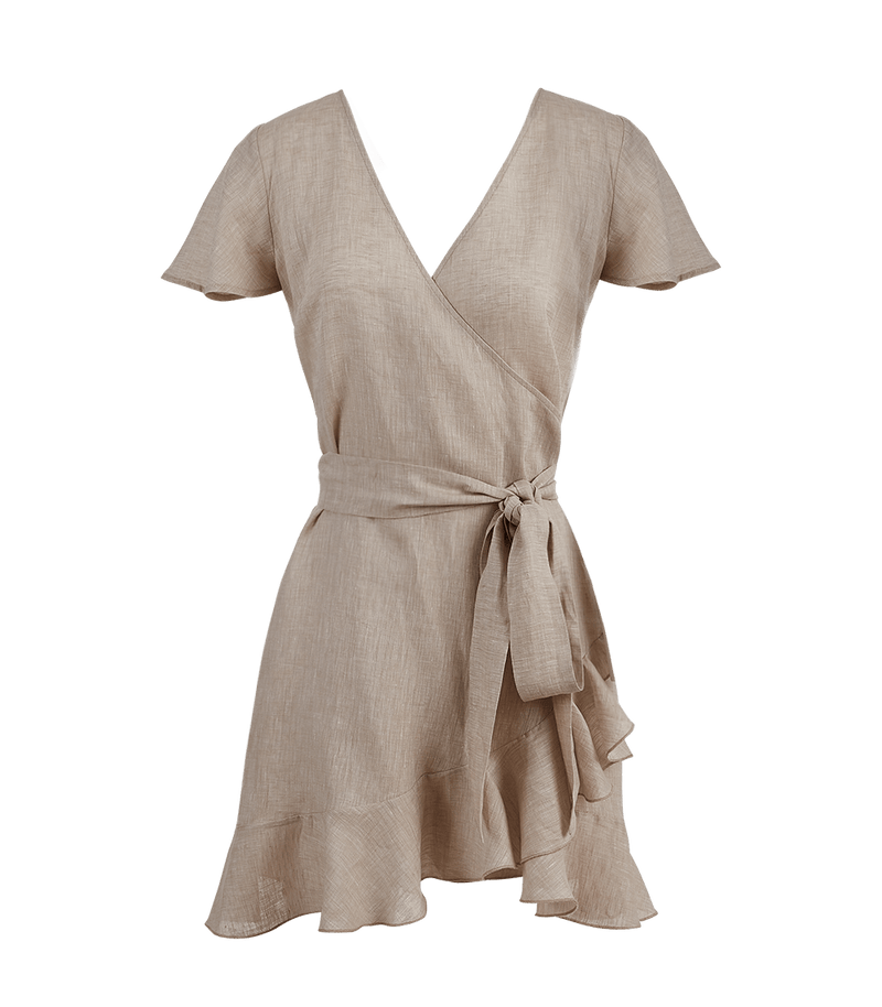 Dress Apoella Amalia Linen Mini Wrap Dress S/M / Beige Apoella