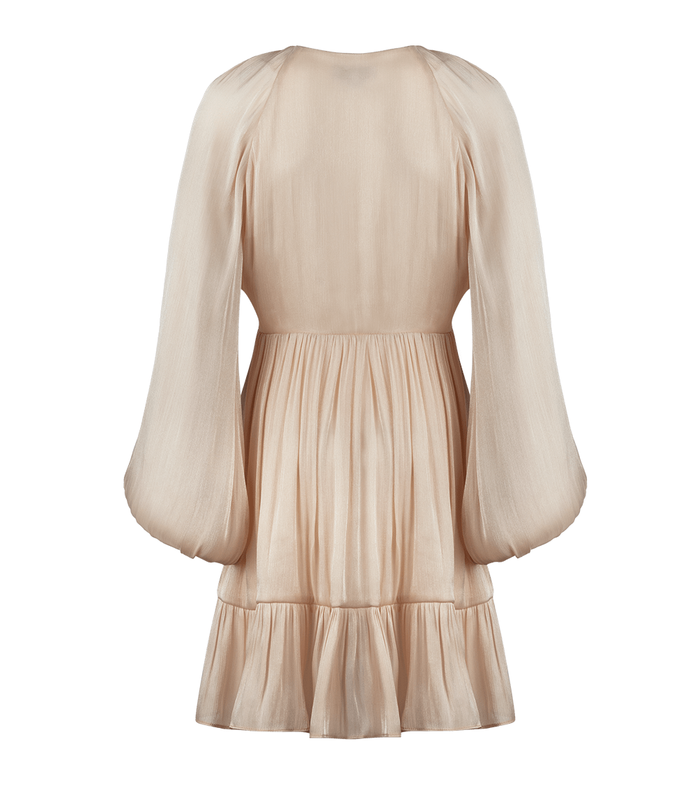 beige tiered dress Sample Perfee Decorative Button Notched Tiered Dress main image 1