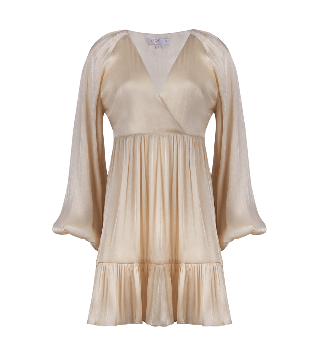 Christina Long Sleeve Mini Tiered Dress Beige - Apoella APOELLA Christina Long Sleeve Mini Tiered Dress Beige - Apoella APOELLA