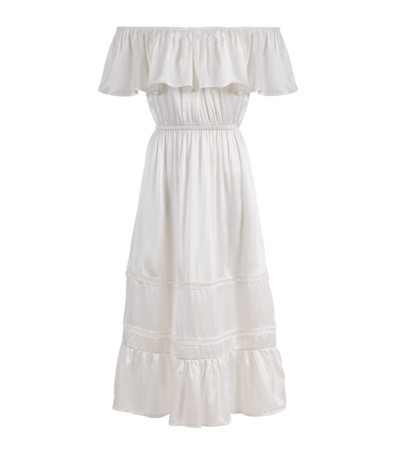 Dress Apoella Chrysanthi Silk Off Shoulder Long Dress S/M / White Apoella