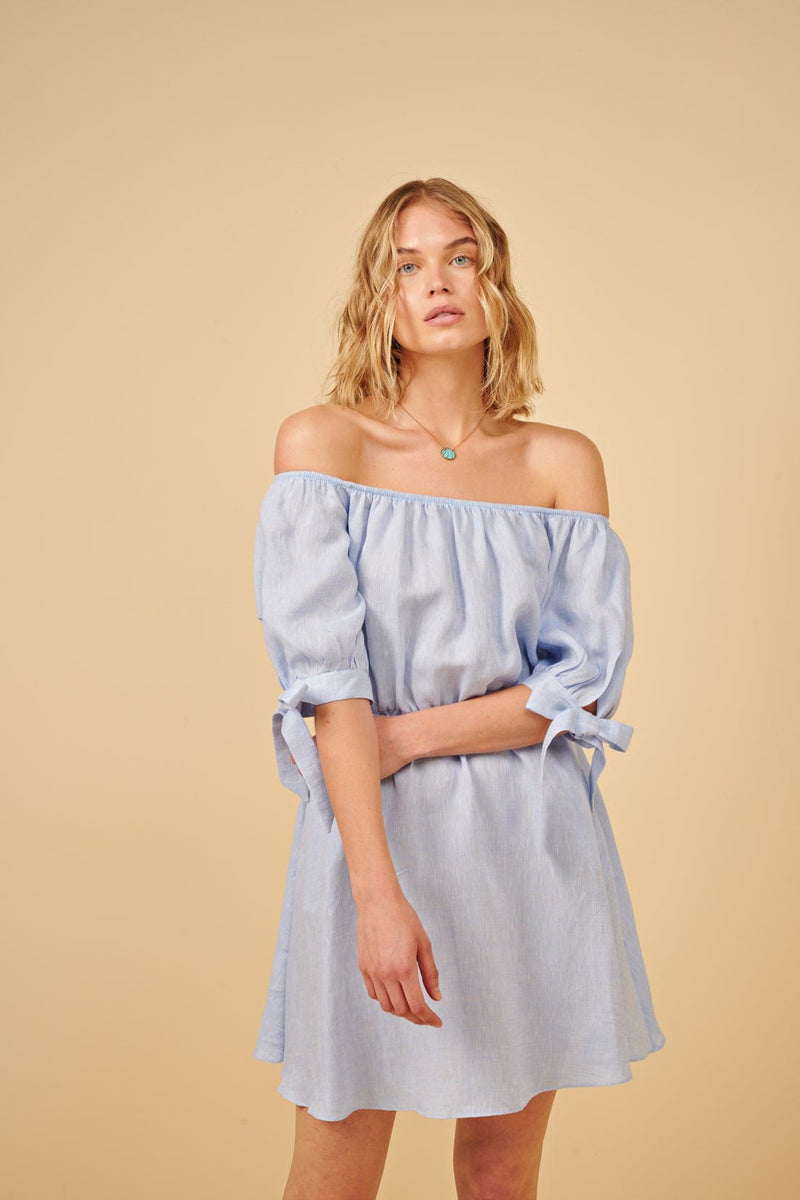 Dress Apoella Leto Linen Puff Sleeve Short Dress Apoella