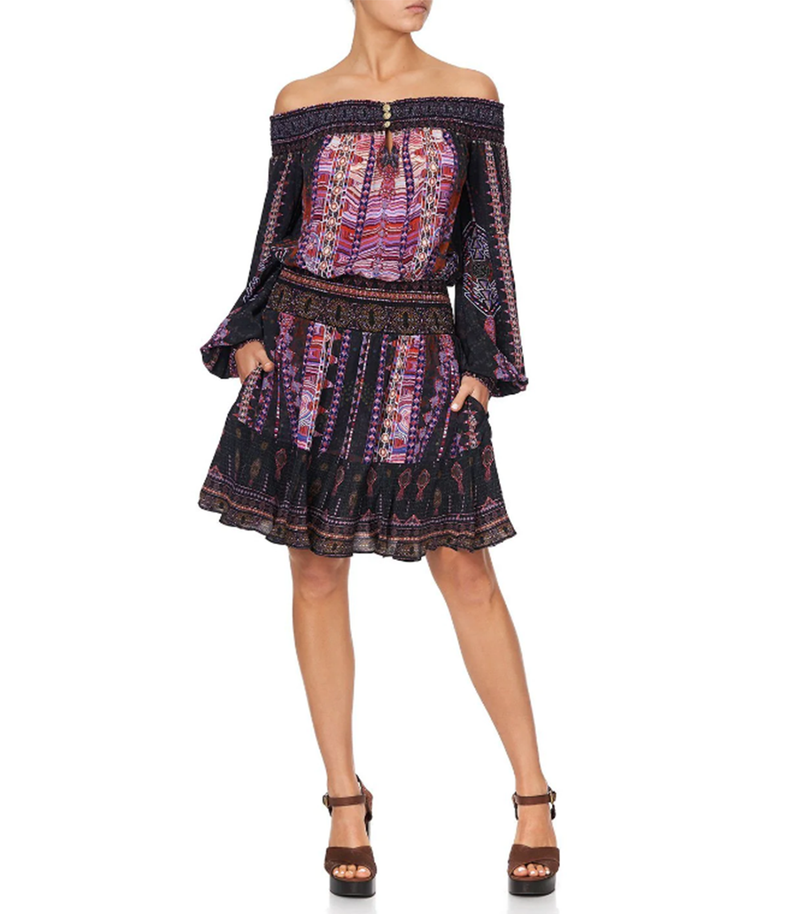 Dresses Camilla Minamina Off Shoulder Short Dress S / Black Purple Apoella