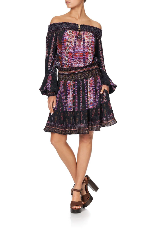 Dresses Camilla Minamina Off Shoulder Short Dress Black Purple S / Black Purple Apoella
