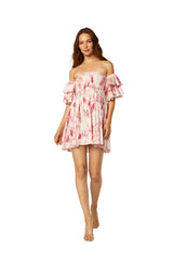 Dresses Misa Los Angeles DINA OFF SHOULDER SHORT DRESS ABSTRACT ROSE FLORA Apoella