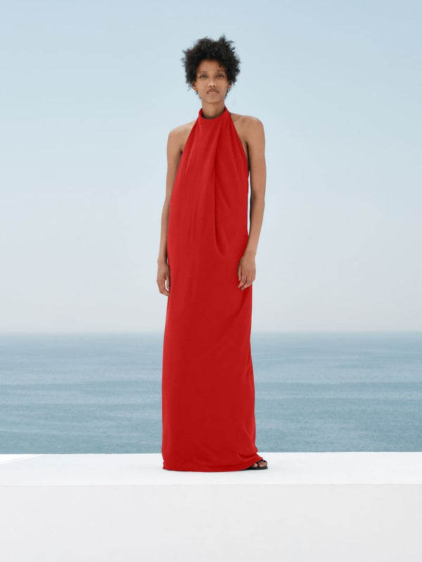 Dresses Zeus n Dione Crocus Halter Neck Maxi Dress Scarlet Red / 36 Apoella