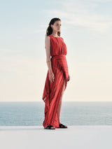 Dresses Zeus n Dione Harpe Midi Silk Dress With Drape Detail Scarlet Red / 38 Apoella