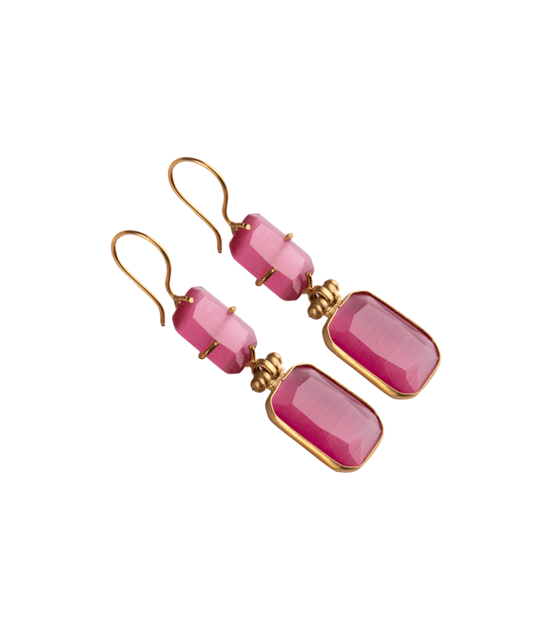 Jewelry Nes Paris Albane Earrings Double Cat Eyes Cristal Tinted Swarovski Gold Plated O/S / Pink Apoella