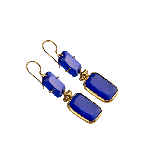 Jewelry Nes Paris Albane Earrings Double Cat Eyes Cristal Tinted Swarovski Gold Plated O/S / Blue Apoella