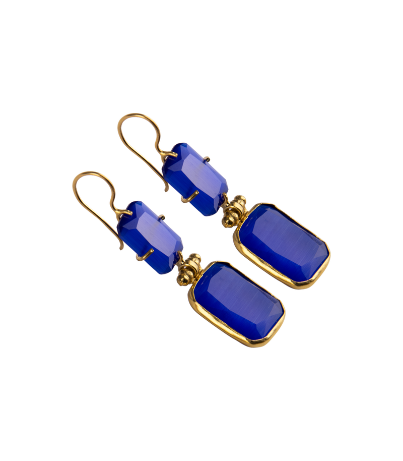 Jewelry Nes Paris Albane Earrings Double Cat Eyes Cristal Tinted Swarovski Gold Plated O/S / Blue Apoella