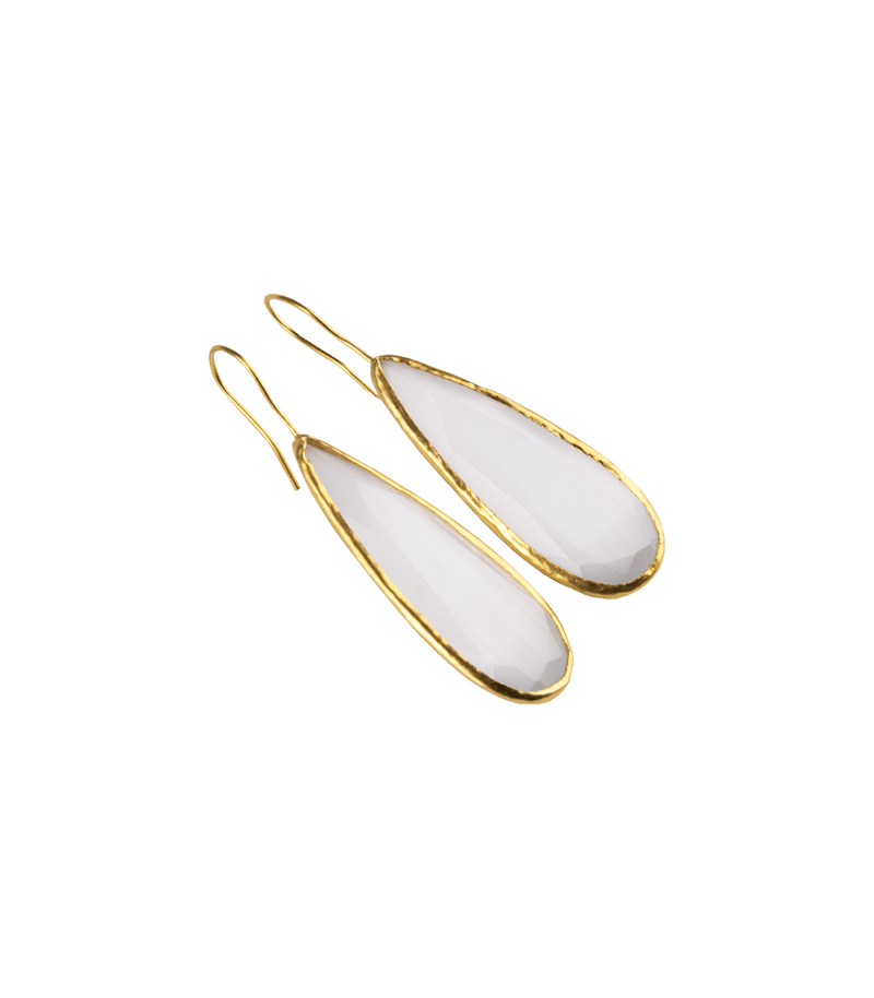 Jewelry Nes Paris Jade Earrings Drop Cat Eyes O/S / White Apoella