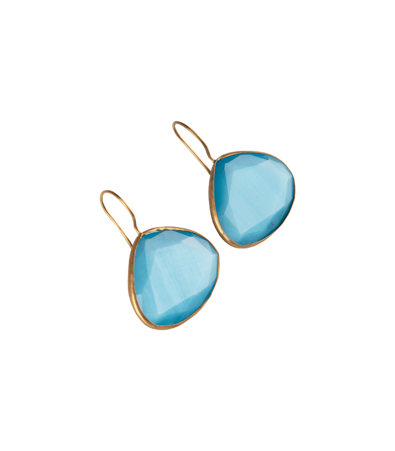 Jewelry Nes Paris Pear Earrings Cat Eyes Heart-Shaped Gold Plated O/S / Light Blue Apoella