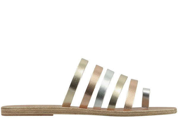 Shoes Ancient Greek Sandals Niki Leather Multi Strap Sandals 37 / Pink Metal Silver Platinum Apoella