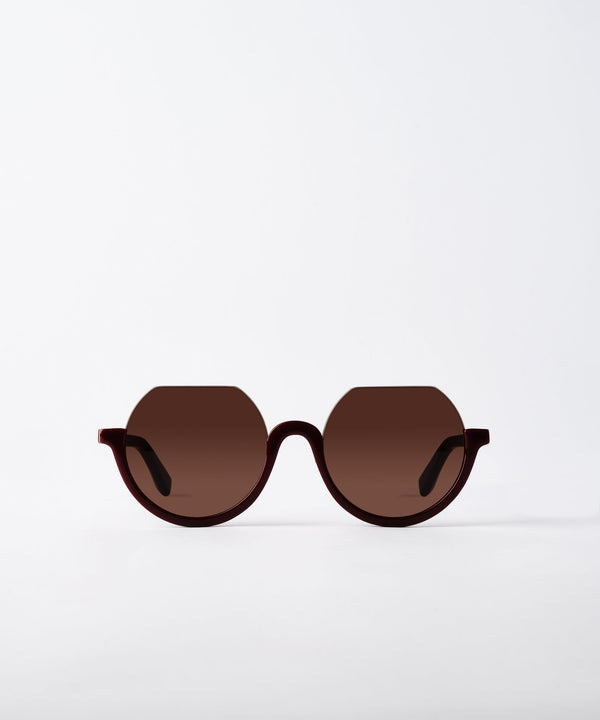 Sunglasses Zeus n Dione Hebe III Bottom Round Frame Sunglasses With Cutout Lenses Wine Apoella