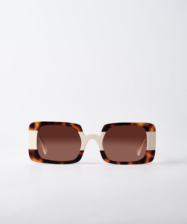 Sunglasses Zeus n Dione Phoebe Two-Tone Wide Rectangular Frame Sunglasses Brown Tortoiseshell/Ivory Apoella