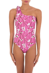 Swimwear Emmanuela Swimwear PIA ONE SHOULDER ONE-PIECE FLOWERS PINK/WHITE S / Pink White Apoella