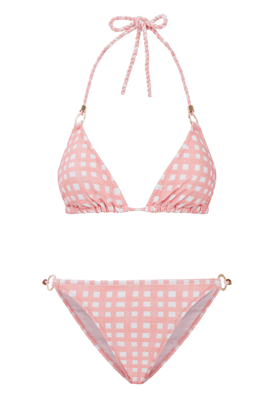 Swimwear Heidi Klein ZANZIBAR/MADAGASCAR CHECK PRINT TRIANGLE BIKINI WHITE/PINK White Pink / S Apoella