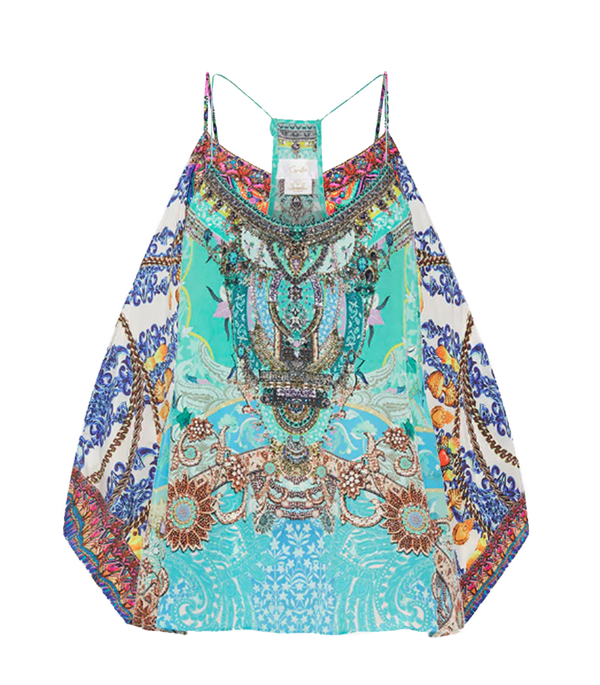 Tops Camilla Turn Back Time T Back Shoestring Top Turquoise M / Turquoise Apoella