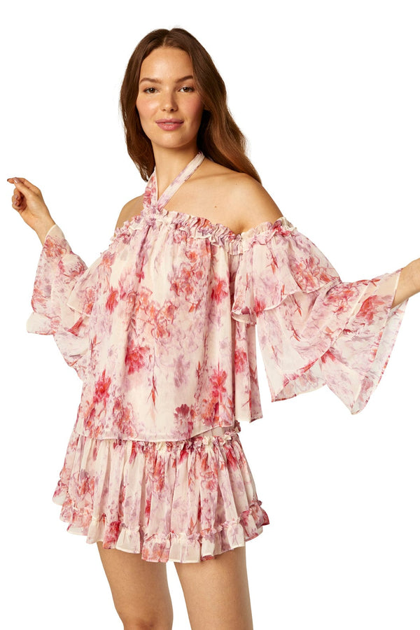 Tops Misa Los Angeles DITTE OFF SHOULDER TOP ABSTRACT ROSE FLORA XS / Rose Flora Apoella